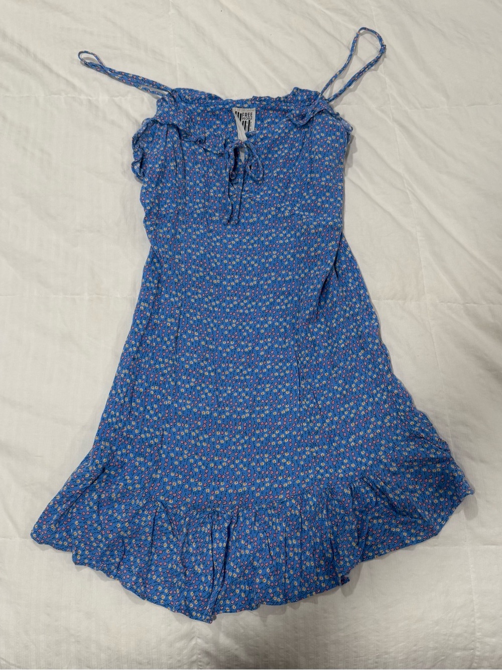 Free People Blue Floral Ruffle Mini Dress